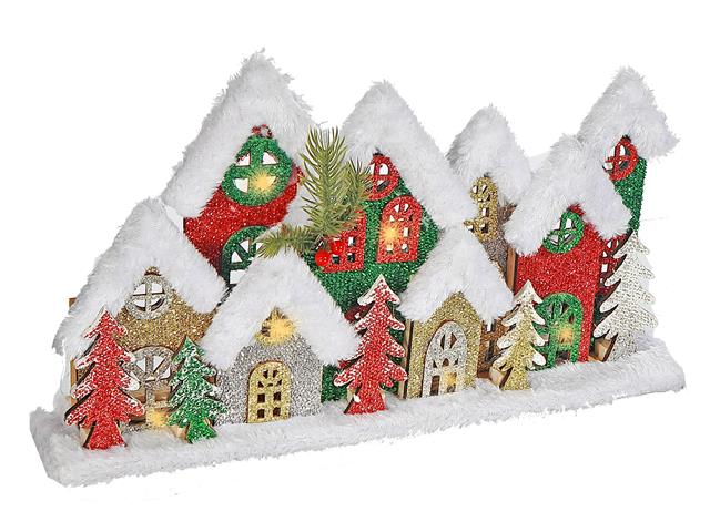 LED SNOW COVERED WOODEN GLITTER VILLAGE (17")